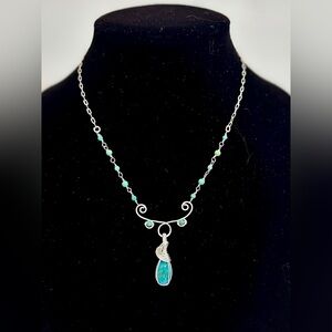 HAND CRAFTED Persian Turquoise Silver Filled and Sterling Silver Bib Necklace
